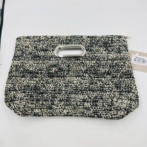 Black and Cream Woven Raffia Clutch Coastal Beach Date Night New